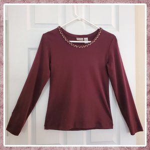Chico's Beaded Neckline LS Tee